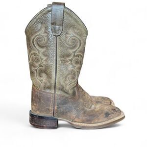 Old West Youth Cowboy Boots Size 1 D Brown Leather Western Boots Kids BSC1915